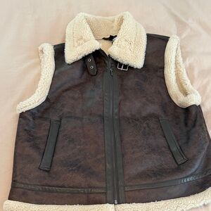 H&M Brown and Cream Shearling Vest